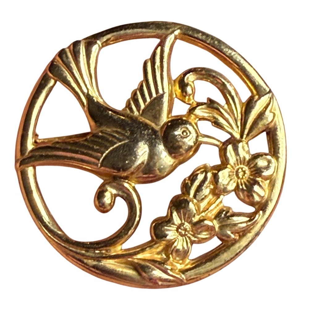 Vintage Coro Sterling Silver Gold Wash Hummingbird Floral Brooch Pin